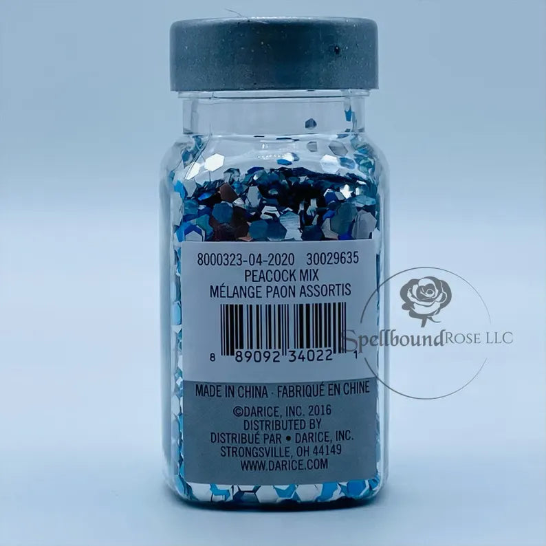 Darice Peacock Glitter- Blue/Teal/Silver Chunky Mix Glitter (0.95 oz) *LOW STOCK*