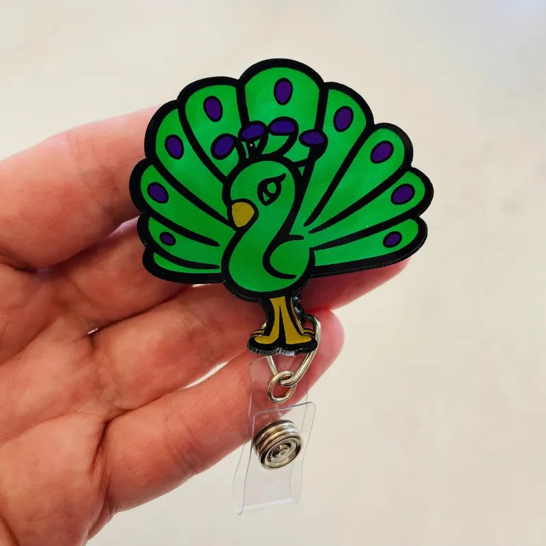 Peacock Badge Reel – Bright & Playful Bird ID Holder