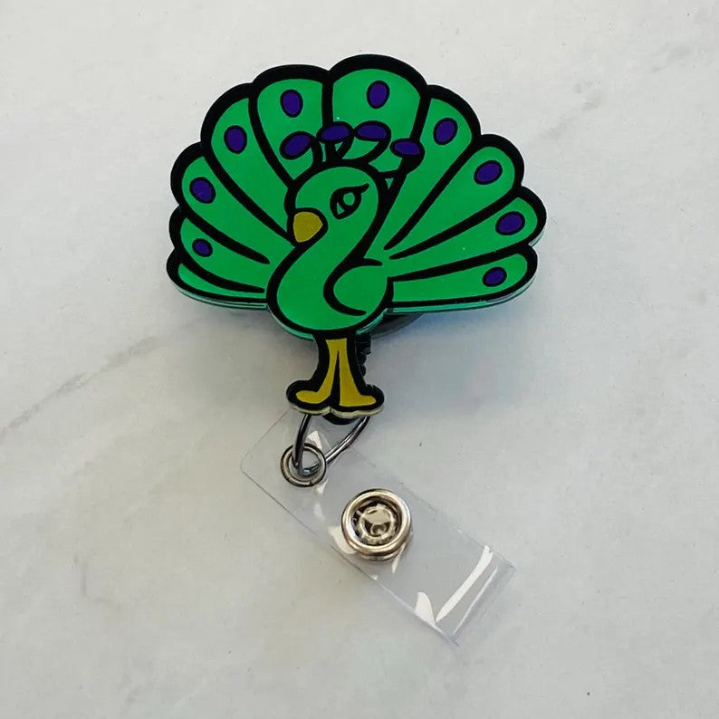 Peacock Badge Reel – Bright & Playful Bird ID Holder