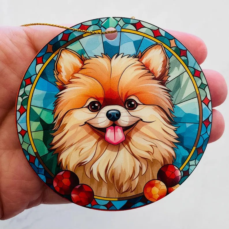 Pomeranian Faux Stained Glass Ornament – Vibrant Dog Lover Keepsake