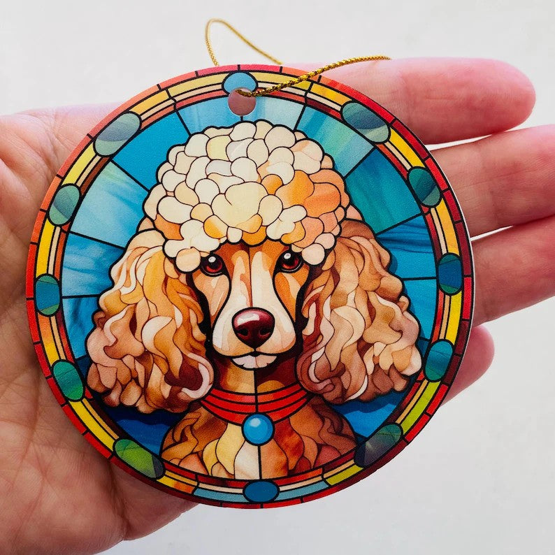 Poodle Faux Stained Glass Ornament – Vibrant Dog Lover Keepsake