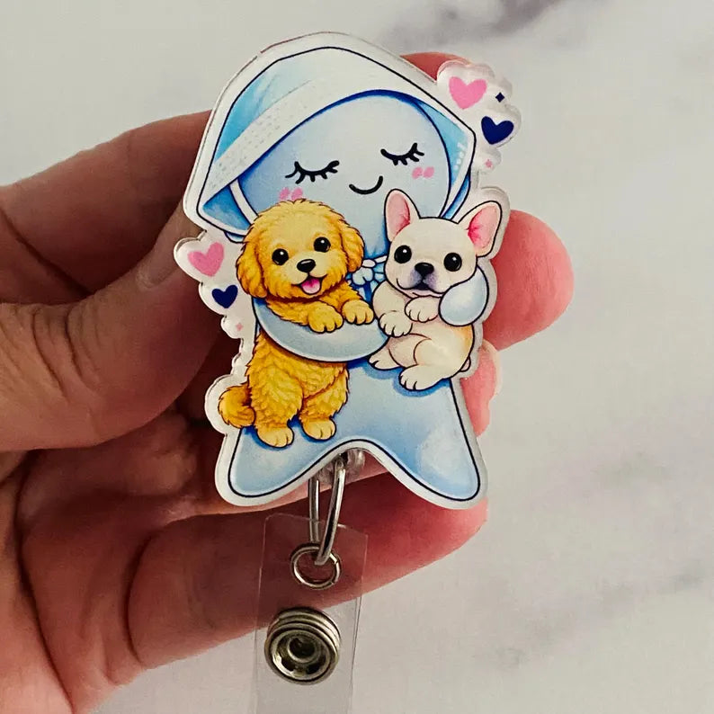 Cute Glove Doll with Puppies Badge Reel – Cute Healthcare ID Holder