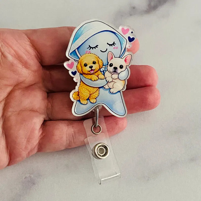 Cute Glove Doll with Puppies Badge Reel – Cute Healthcare ID Holder