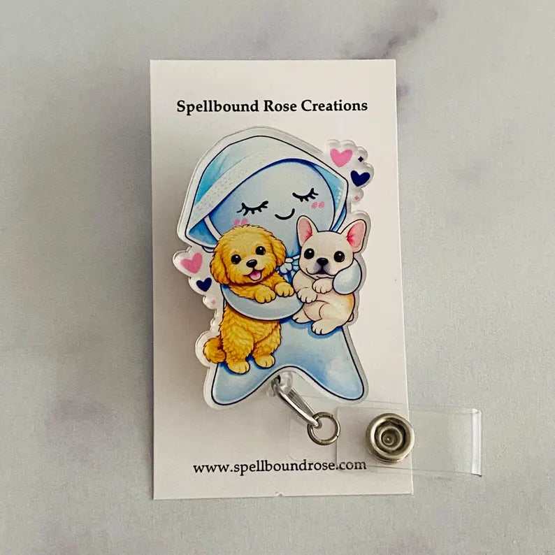 Cute Glove Doll with Puppies Badge Reel – Cute Healthcare ID Holder