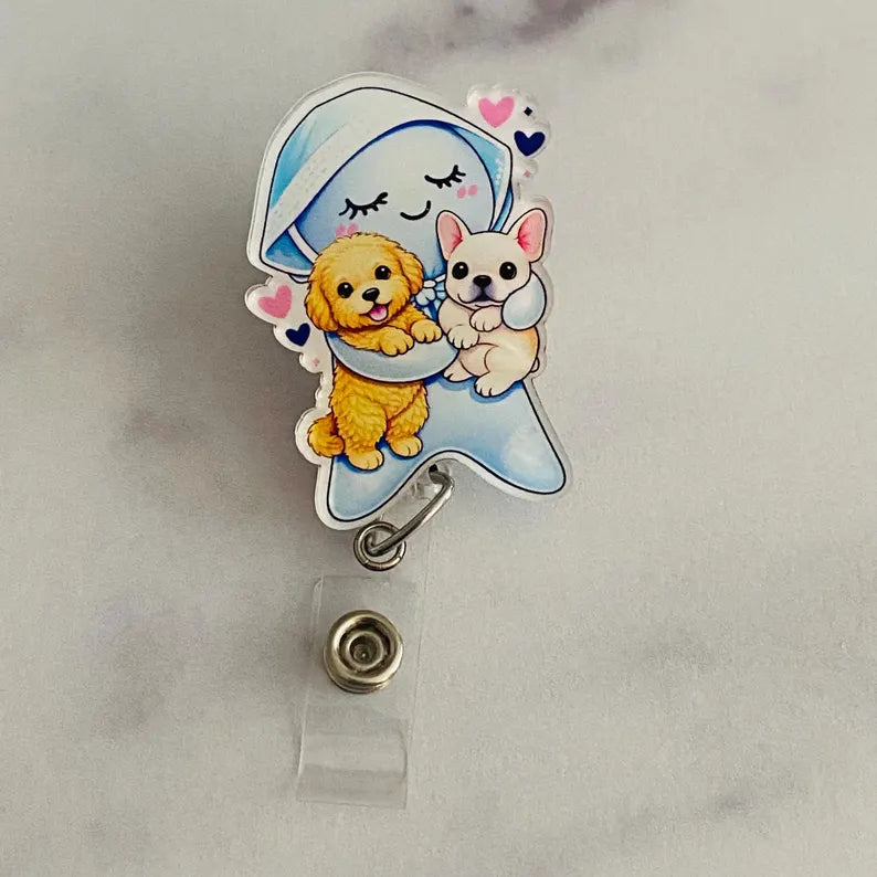 Cute Glove Doll with Puppies Badge Reel – Cute Healthcare ID Holder