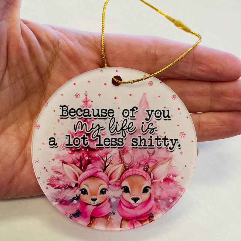 “Because of You” Naughty Reindeer Ornament – Sweet, Sassy Holiday Magic