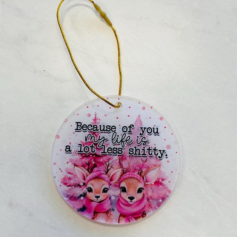 “Because of You” Naughty Reindeer Ornament – Sweet, Sassy Holiday Magic