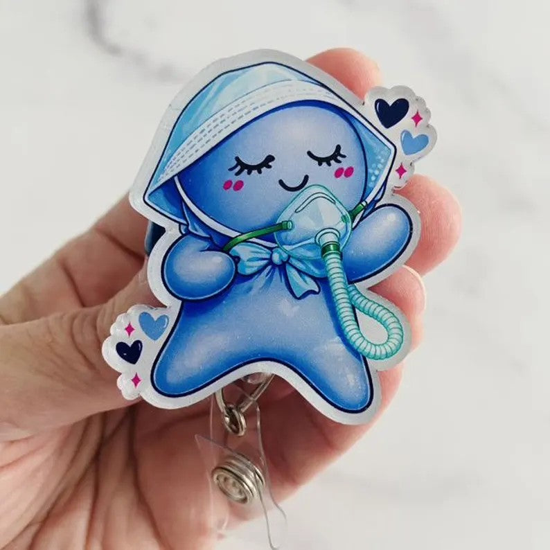Cute Respiratory Care Glove People Badge Reel – Cute Oxygen Mask ID Holder
