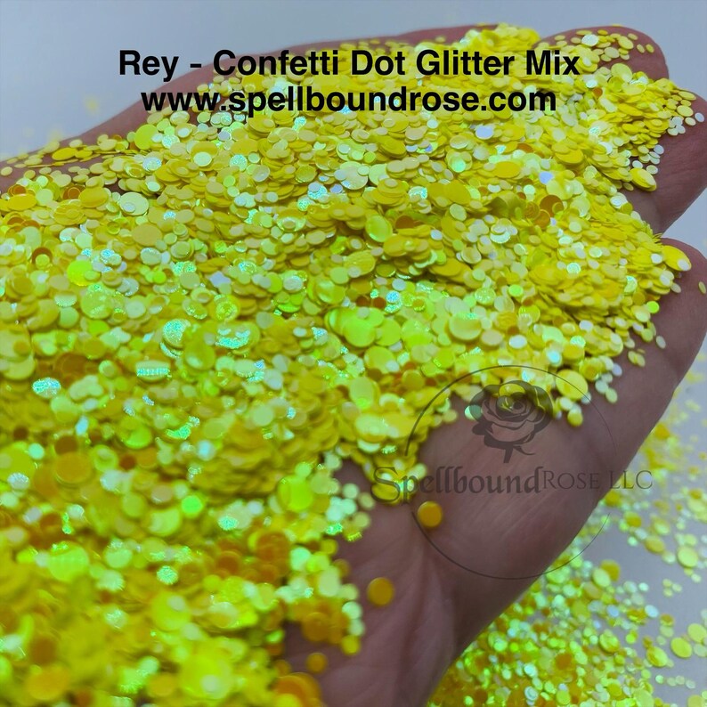 Rey Glitter – Yellow Iridescent Confetti Dot Mix Glitter (2 oz)