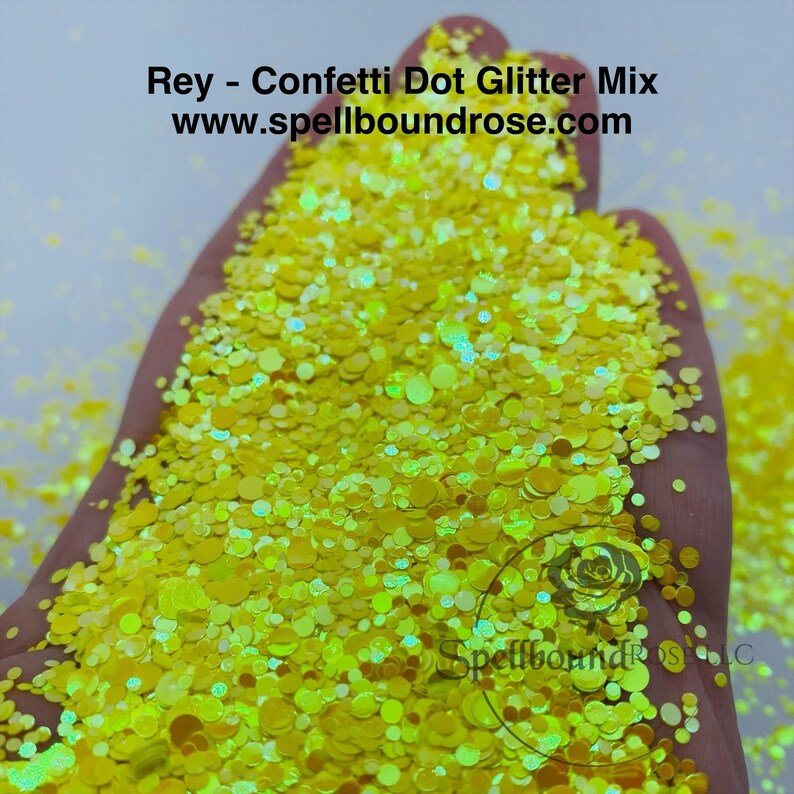 Rey Glitter – Yellow Iridescent Confetti Dot Mix Glitter (2 oz)