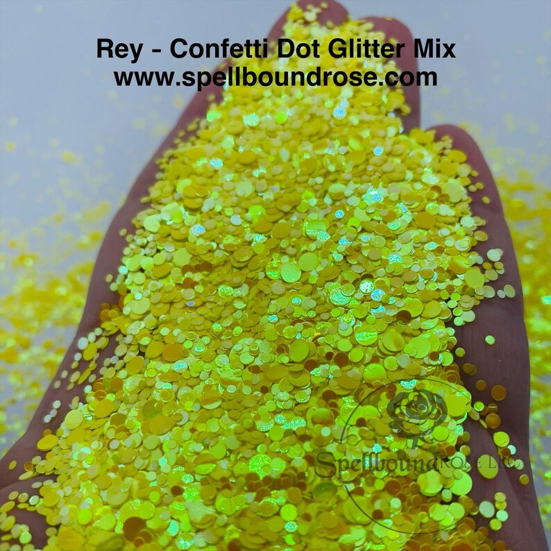 Rey Glitter – Yellow Iridescent Confetti Dot Mix Glitter (2 oz)