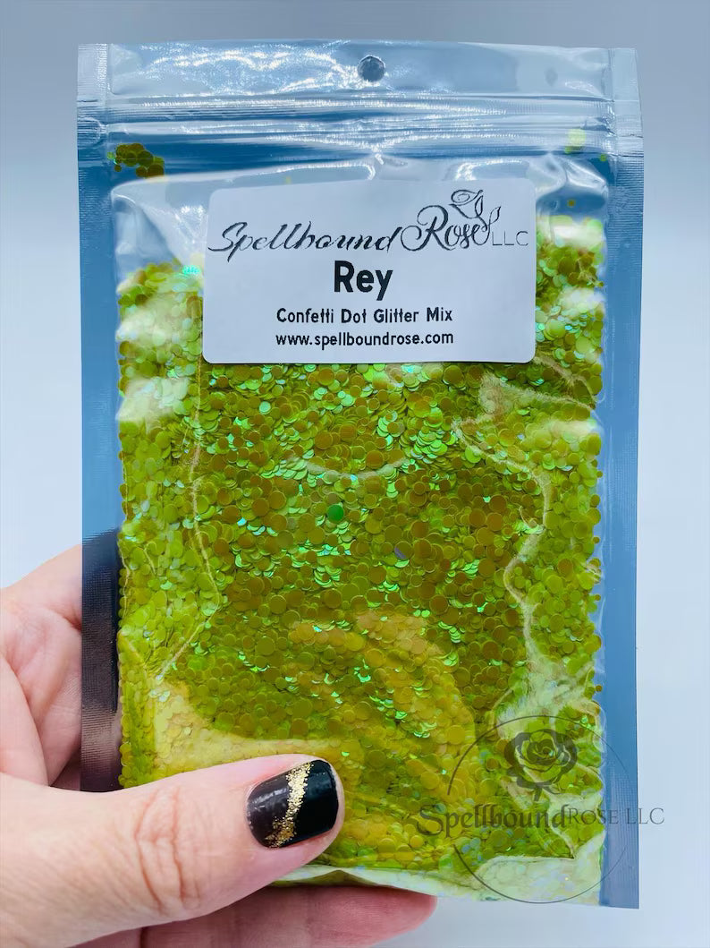 Rey Glitter – Yellow Iridescent Confetti Dot Mix Glitter (2 oz)