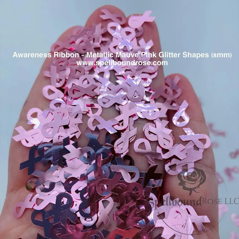 Awareness Ribbon Glitter – Mauve/Pink Ribbon Metallic Confetti Glitter (1 oz)