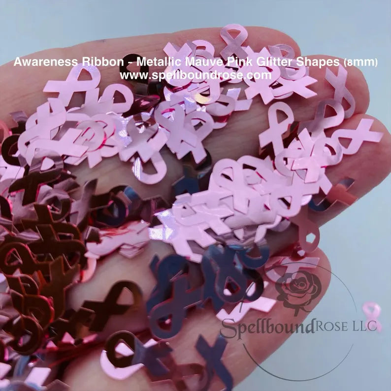 Awareness Ribbon Glitter – Mauve/Pink Ribbon Metallic Confetti Glitter (1 oz)
