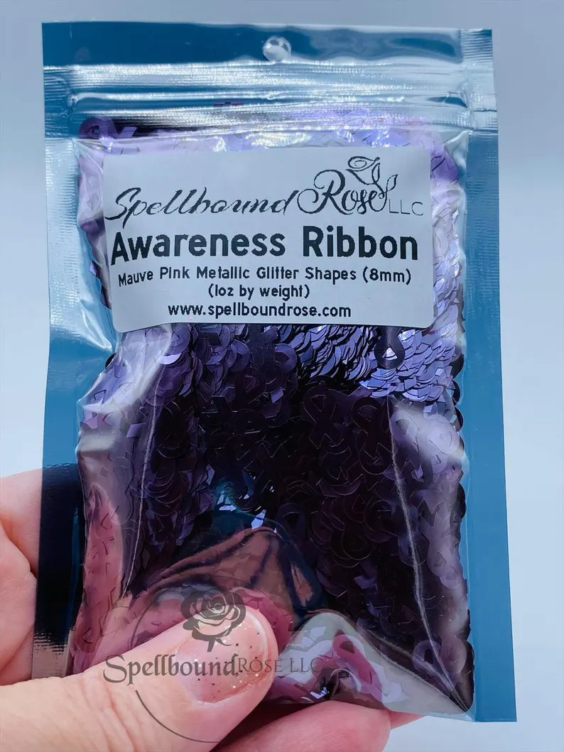 Awareness Ribbon Glitter – Mauve/Pink Ribbon Metallic Confetti Glitter (1 oz)