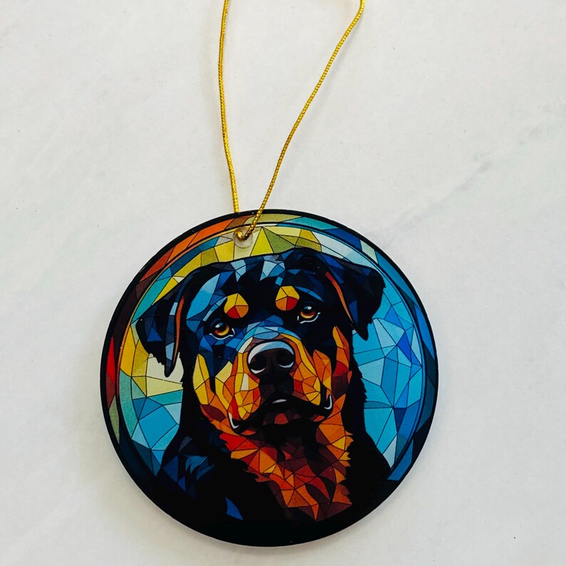 Rottweiler Faux Stained Glass Ornament – Vibrant Dog Lover Keepsake