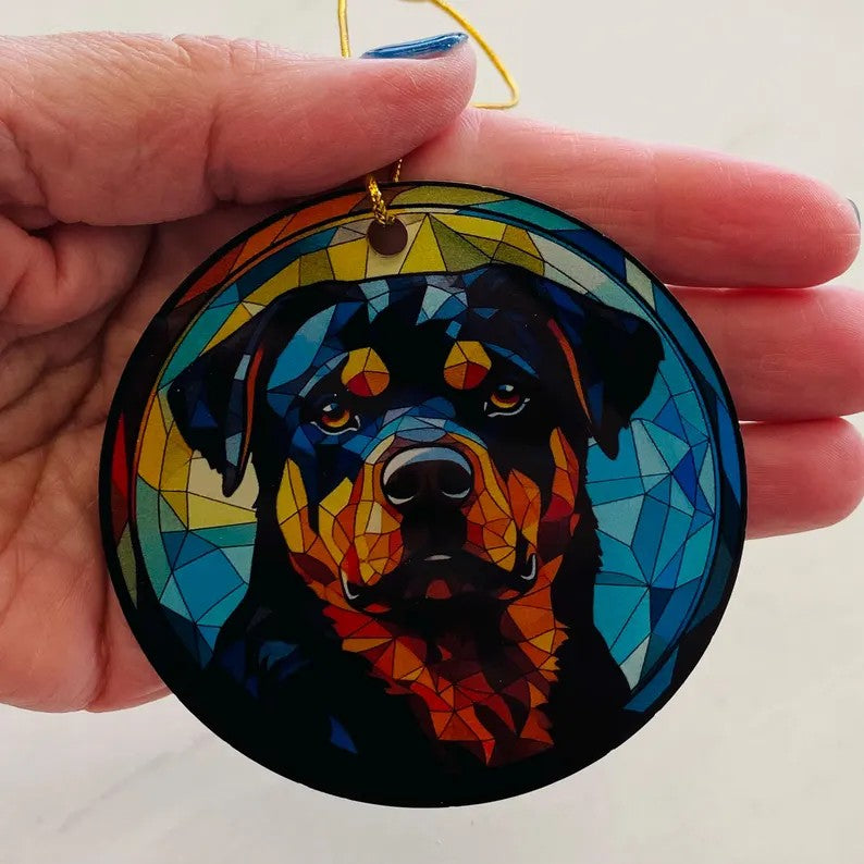 Rottweiler Faux Stained Glass Ornament – Vibrant Dog Lover Keepsake