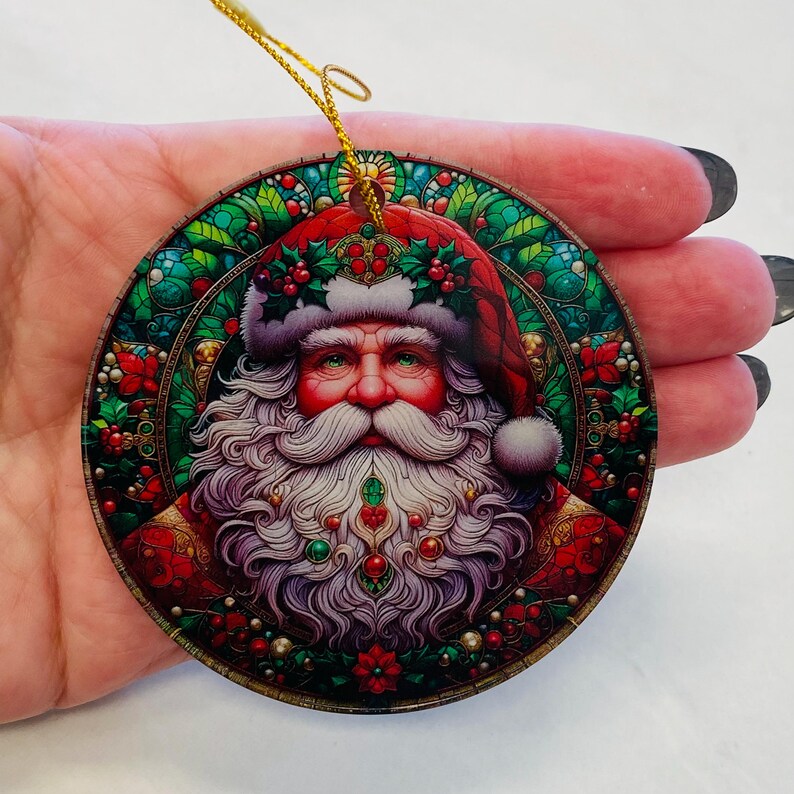 Enchanted Santa Faux Stained Glass Ornament – A Timeless Touch of Holiday Magic