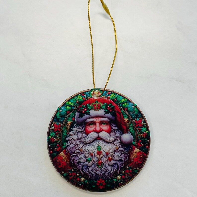 Enchanted Santa Faux Stained Glass Ornament – A Timeless Touch of Holiday Magic