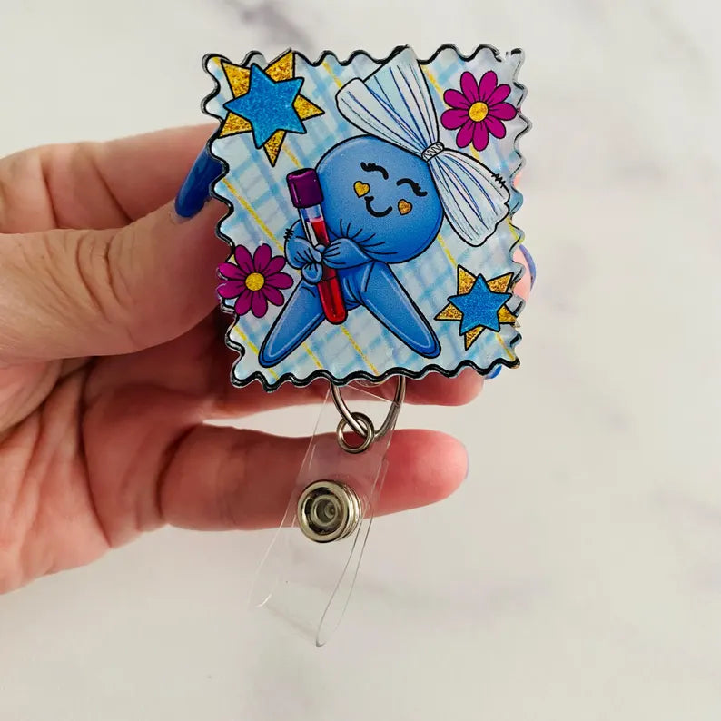 Scalloped Phlebotomist Glove Person Badge Reel – Kawaii Glove Doll Nurse Retractable ID Holder