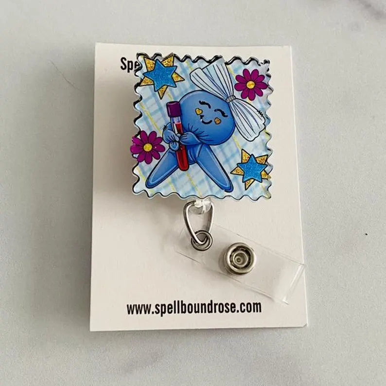 Scalloped Phlebotomist Glove Person Badge Reel – Kawaii Glove Doll Nurse Retractable ID Holder