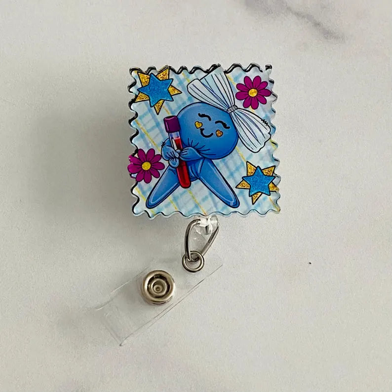 Scalloped Phlebotomist Glove Person Badge Reel – Kawaii Glove Doll Nurse Retractable ID Holder