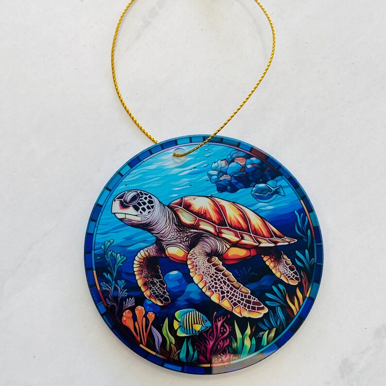 Sea Turtle Faux Stained Glass Ornament – Ocean Lover Keepsake