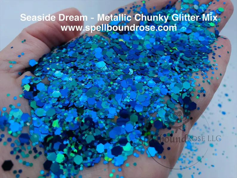 Seaside Dream Glitter – Blue Teal Metallic Chunky Mix Glitter (2 oz)