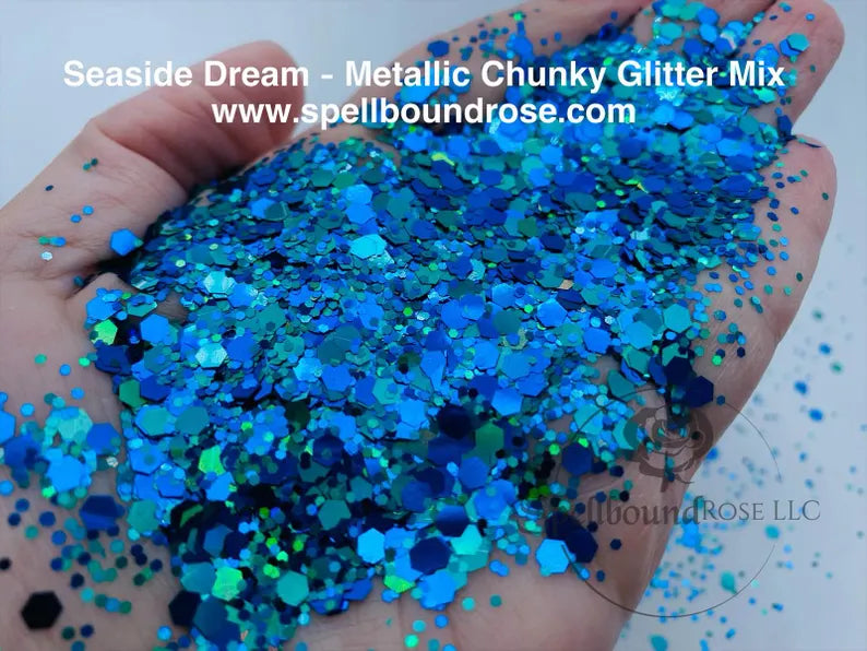 Seaside Dream Glitter – Blue Teal Metallic Chunky Mix Glitter (2 oz)