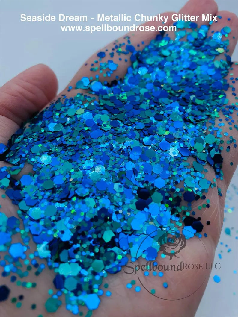 Seaside Dream Glitter – Blue Teal Metallic Chunky Mix Glitter (2 oz)