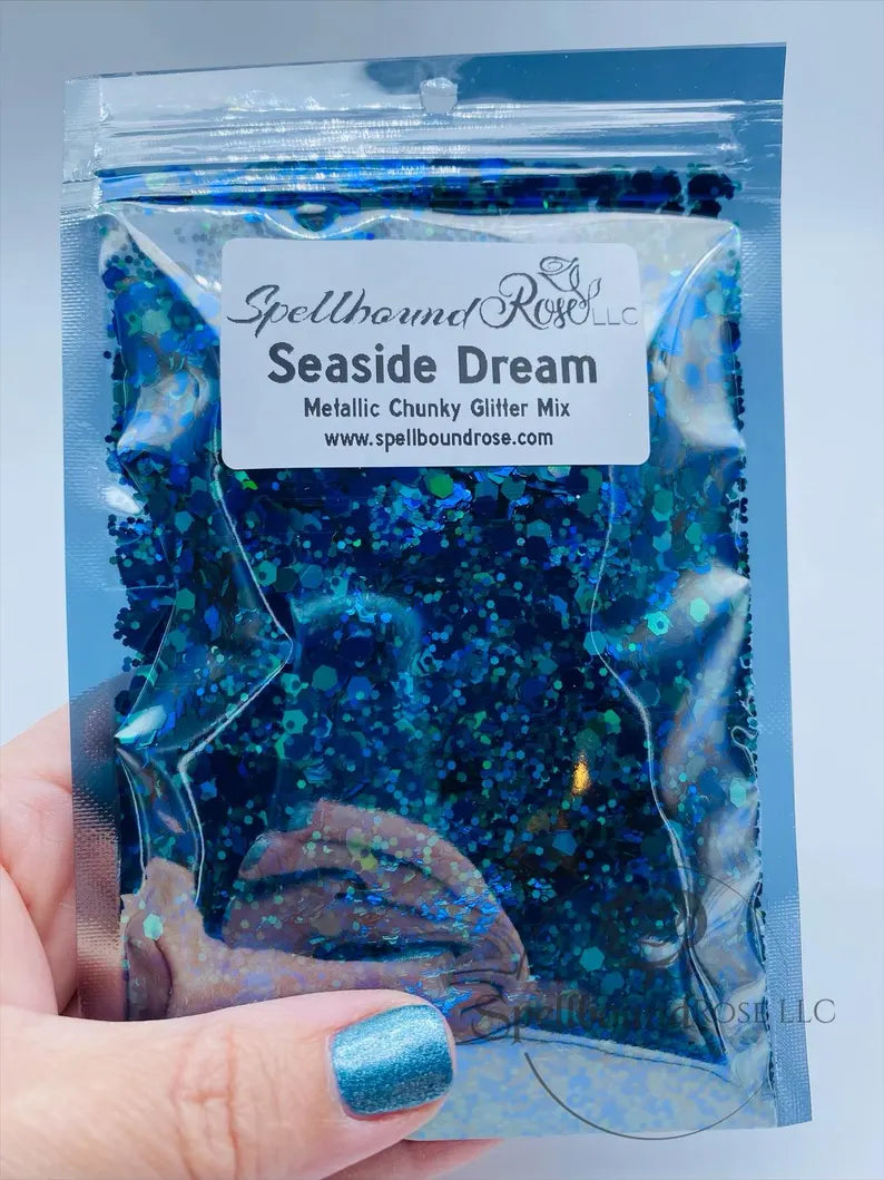 Seaside Dream Glitter – Blue Teal Metallic Chunky Mix Glitter (2 oz)