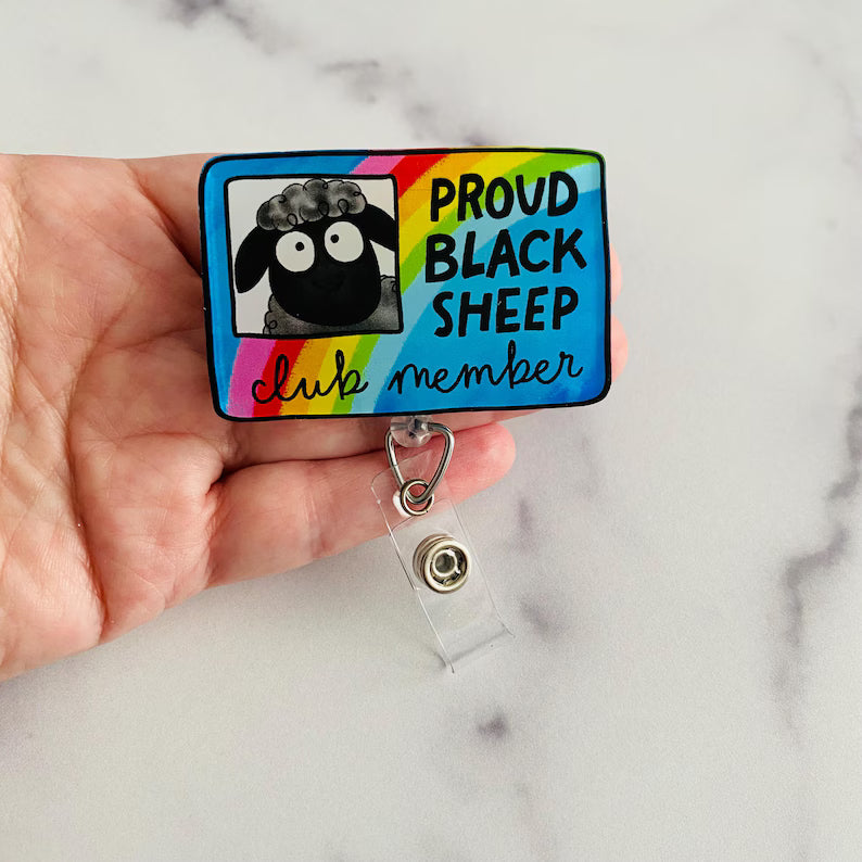 “Proud Black Sheep Club Member” Badge Reel – Funny Sheep Retractable ID Holder