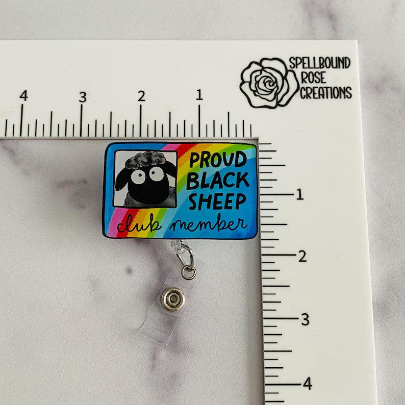“Proud Black Sheep Club Member” Badge Reel – Funny Sheep Retractable ID Holder