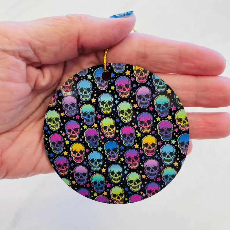 Rainbow Skull Christmas Ornament – Bold & Spooky Twist on Holiday Magic
