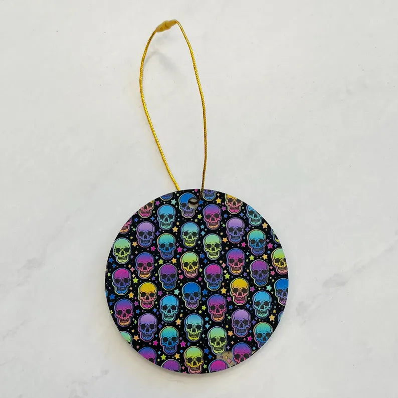 Rainbow Skull Christmas Ornament – Bold & Spooky Twist on Holiday Magic