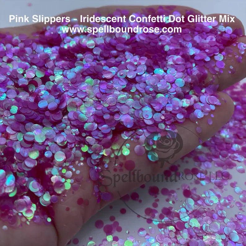 Pink Slippers Glitter – Pink Iridescent Confetti Dot Mix Glitter (2 oz) *LOW STOCK*