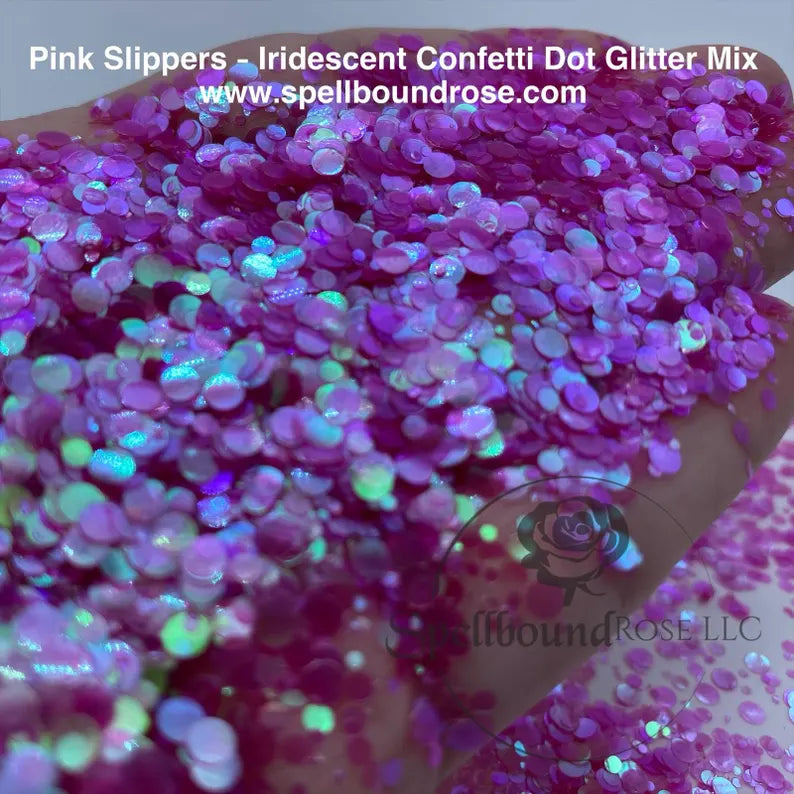 Pink Slippers Glitter – Pink Iridescent Confetti Dot Mix Glitter (2 oz) *LOW STOCK*