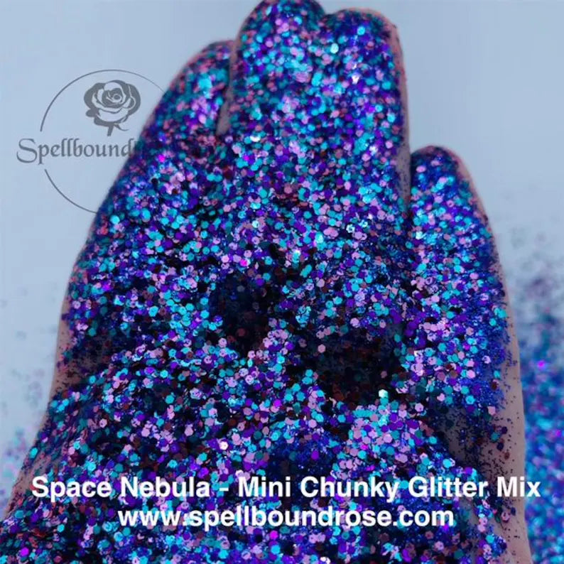 Space Nebula Glitter – Blue/Purple/Teal Chunky & Fine (.015) Mix Glitter (2 oz) *LOW STOCK*