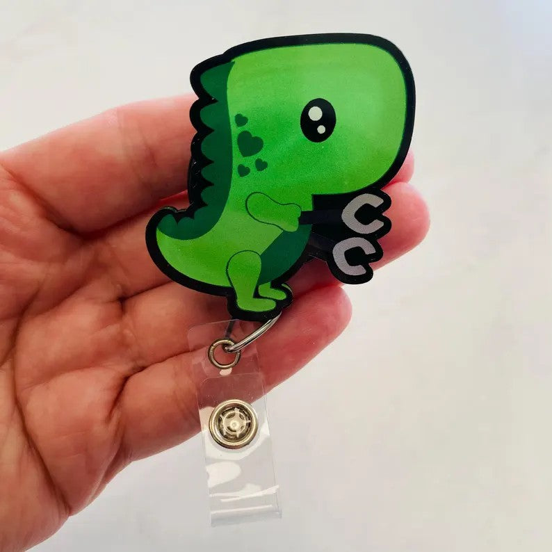 Cute Kawaii Green Dinosaur Badge Reel – Fun & Playful ID Holder