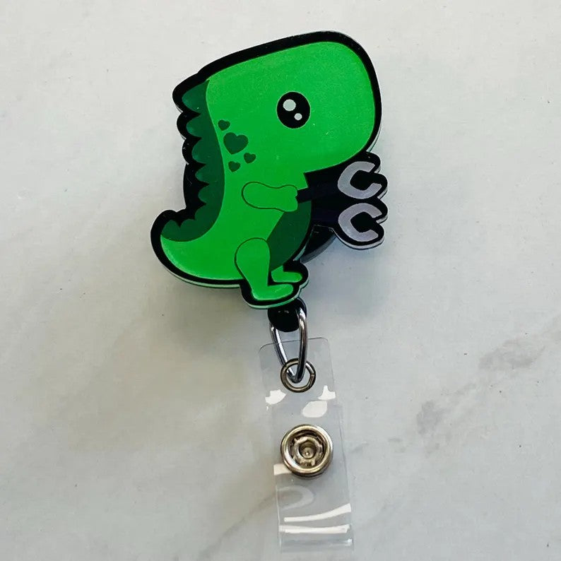 Cute Kawaii Green Dinosaur Badge Reel – Fun & Playful ID Holder