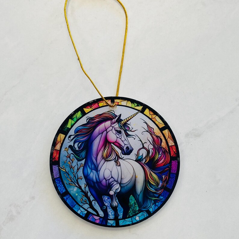 Unicorn Faux Stained Glass Ornament – Magical Fantasy Keepsake