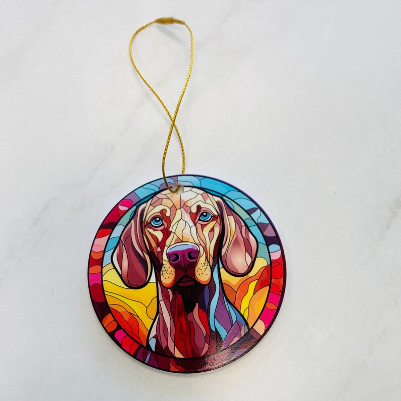 Vizsla Faux Stained Glass Ornament – Vibrant Dog Lover Keepsake