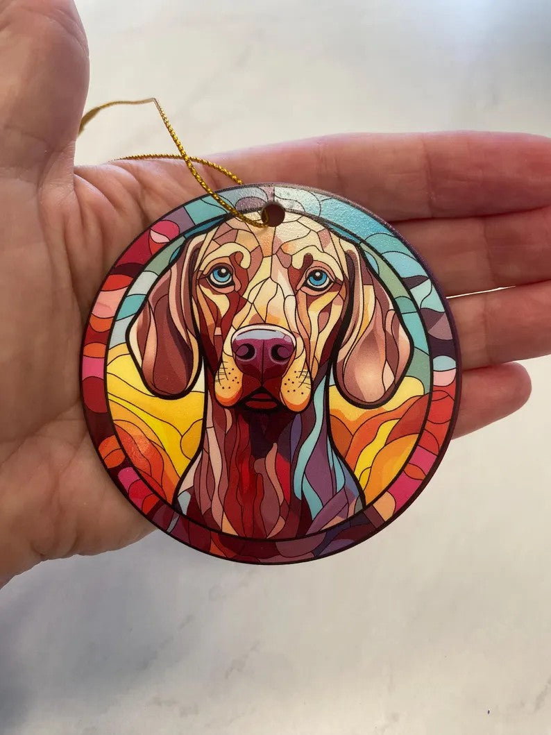 Vizsla Faux Stained Glass Ornament – Vibrant Dog Lover Keepsake