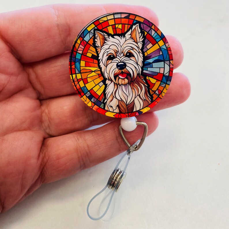 Westie Faux Stained Glass Badge Reel – West Highland Terrier ID Holder