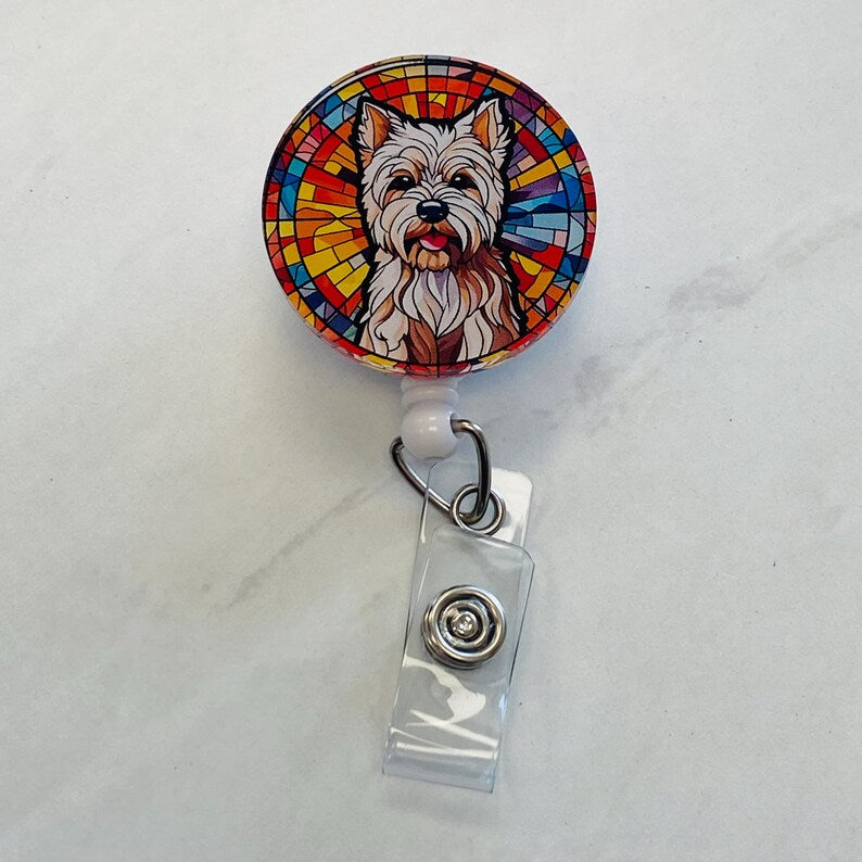 Westie Faux Stained Glass Badge Reel – West Highland Terrier ID Holder