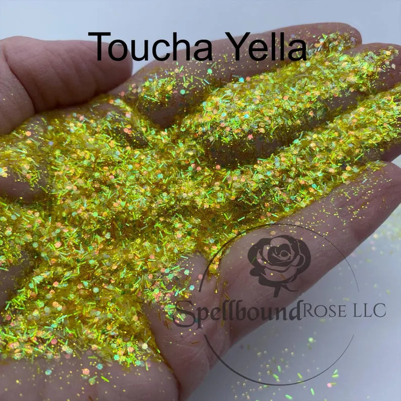 Toucha Yella Glitter – Yellow Iridescent Color Shift Chunky Mix Glitter (2 oz)