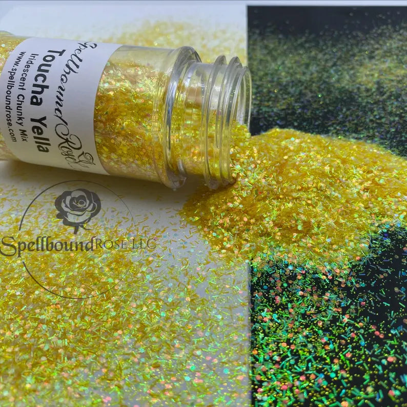 Toucha Yella Glitter – Yellow Iridescent Color Shift Chunky Mix Glitter (2 oz)