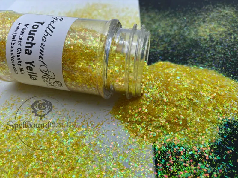 Toucha Yella Glitter – Yellow Iridescent Color Shift Chunky Mix Glitter (2 oz)