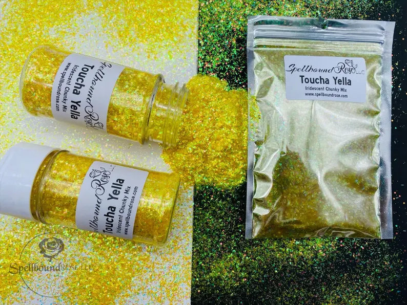 Toucha Yella Glitter – Yellow Iridescent Color Shift Chunky Mix Glitter (2 oz)