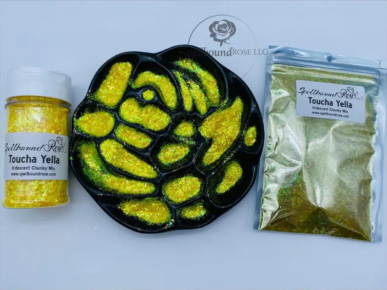 Toucha Yella Glitter – Yellow Iridescent Color Shift Chunky Mix Glitter (2 oz)